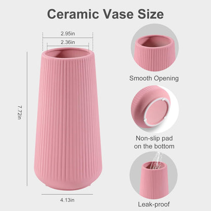 White Ceramic Vase, GUKJOB Small Cute Flower Vase for Pampas Grass, Home, Living Room, Dining Table, Farmhouse, Office Decor, Bedroom, Table, and Kitchen Shelf (White- 2PCS)