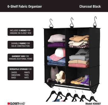ClosetMaid 10-Shelf Fabric Hanging Shoe Storage Organizer for Closet, Charcoal Black