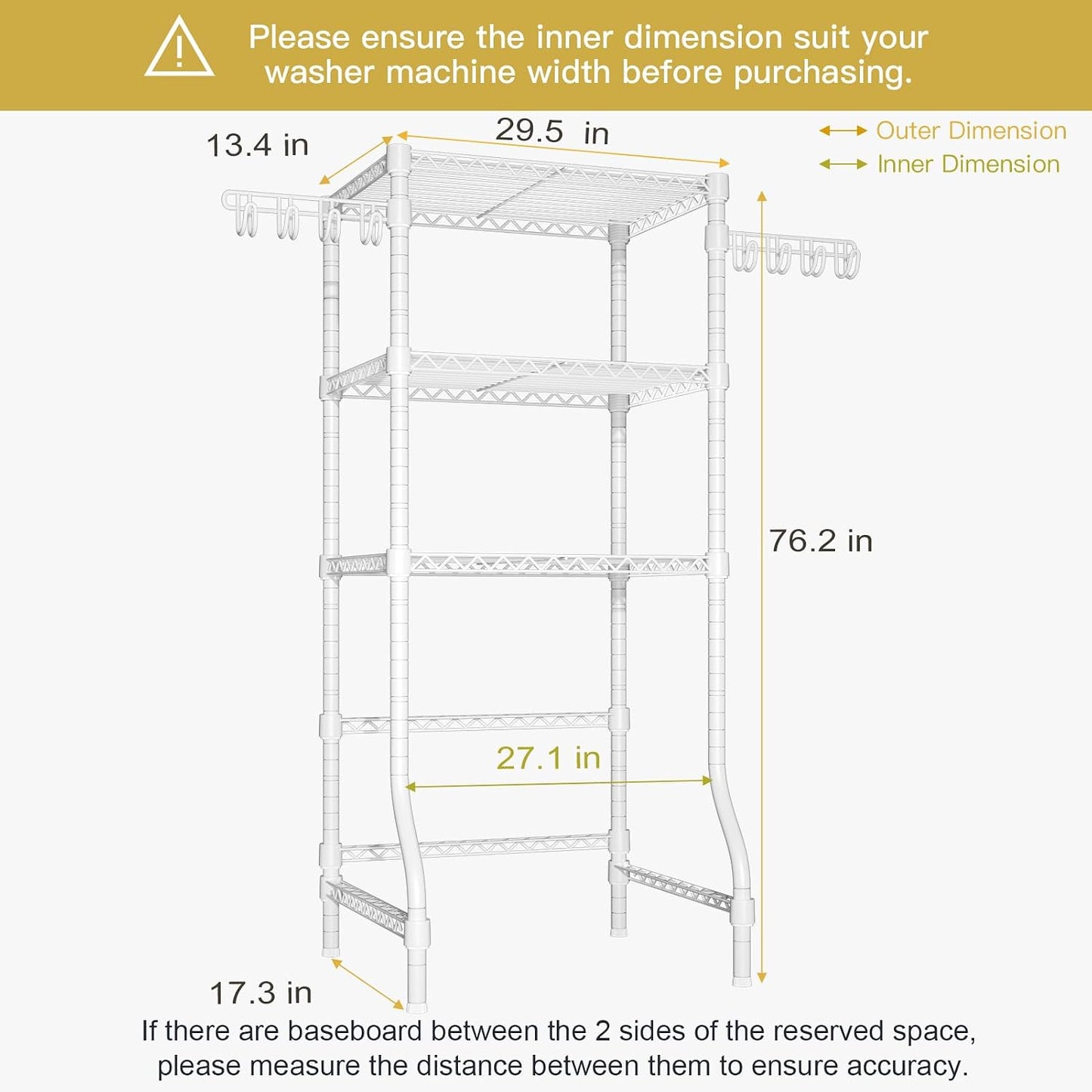 Ulif U8 Mini Laundry Room Storage Organizer, Over the Washer and Dryer Storage Shelves for Laundry Organization, 29.5”W x 17.3”D x 76.2”H, Suit Washing Machine Width within 27.1”, Hold 304 lb, Black