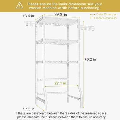 Ulif U8 Mini Laundry Room Storage Organizer, Over the Washer and Dryer Storage Shelves for Laundry Organization, 29.5”W x 17.3”D x 76.2”H, Suit Washing Machine Width within 27.1”, Hold 304 lb, Black