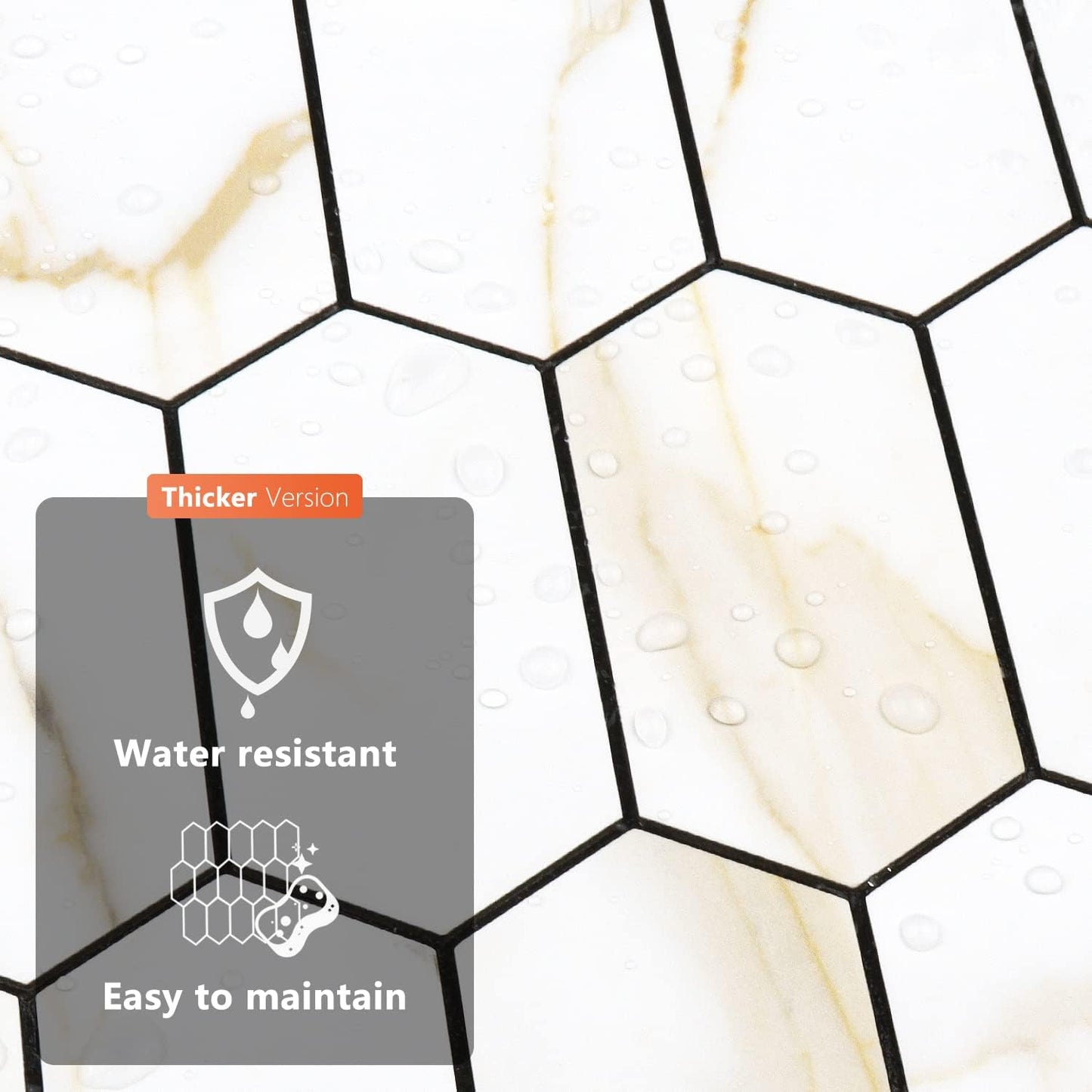 Vamos Tile Long Hexagon Peel and Stick Backsplash Tile - 10 Sheets Stick on Backsplash for Kitchen and Bathroom 12.4 x 12 Inch Glossy Wood Grain PVC Self Adhesive Mosaic Wall Tiles