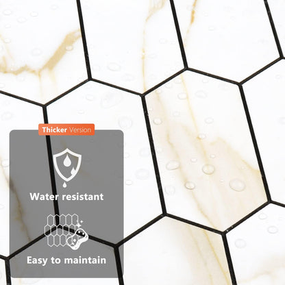 Vamos Tile Long Hexagon Peel and Stick Backsplash Tile - 10 Sheets Stick on Backsplash for Kitchen and Bathroom 12.4 x 12 Inch Glossy Wood Grain PVC Self Adhesive Mosaic Wall Tiles