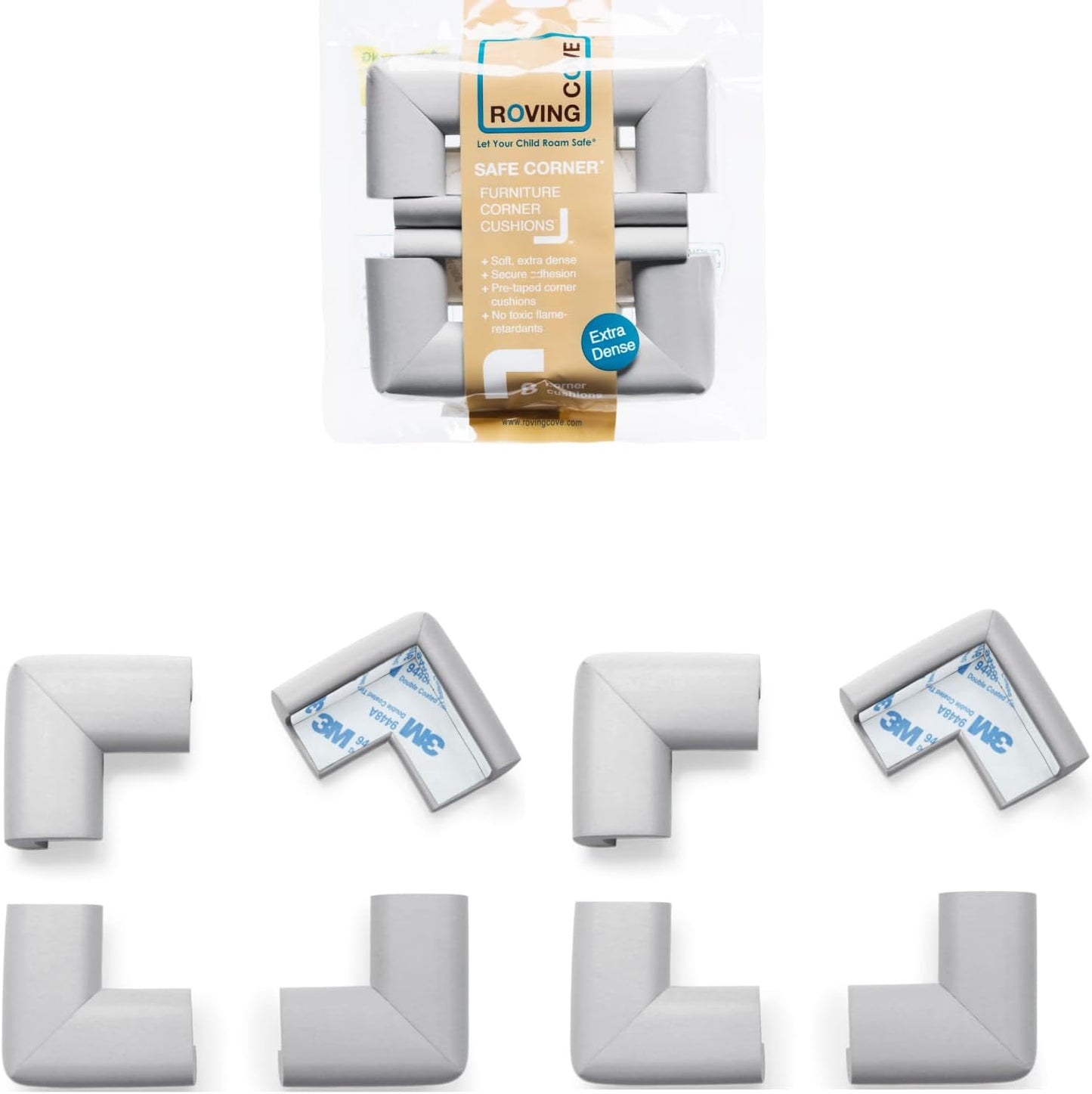 Roving Cove HeftyFit Corner Protector for Baby (4 Large Corners), Heavy-Duty Soft Rubber Foam Furniture Corner Bumper Guards, 3M Adhesive Pre-Taped, Oyster White (Off White)