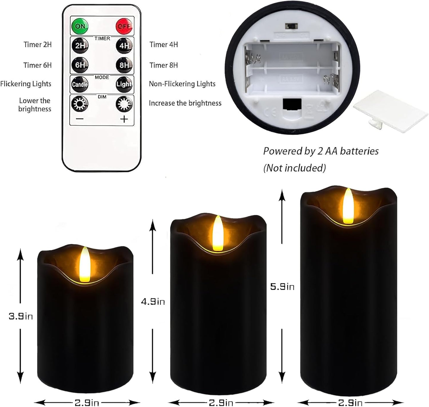 Flameless Candles Lights, Set of 3 Flickering LED Candles with Remote & Timer, Dimmable Electric Pillar Candles Battery Operated, Green Candles for Home St. Patrick’s Day Christmas Decor (Green)