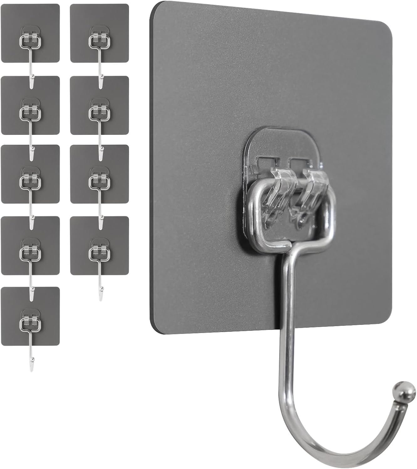 Adhesive Wall Hooks for Hanging - 60lb Heavy Duty Waterproof & Rustproof, Sticky Hooks for Walls No Damage, Kitchen/Bathroom/Rental (Ganchos para Pared) 10-Pack