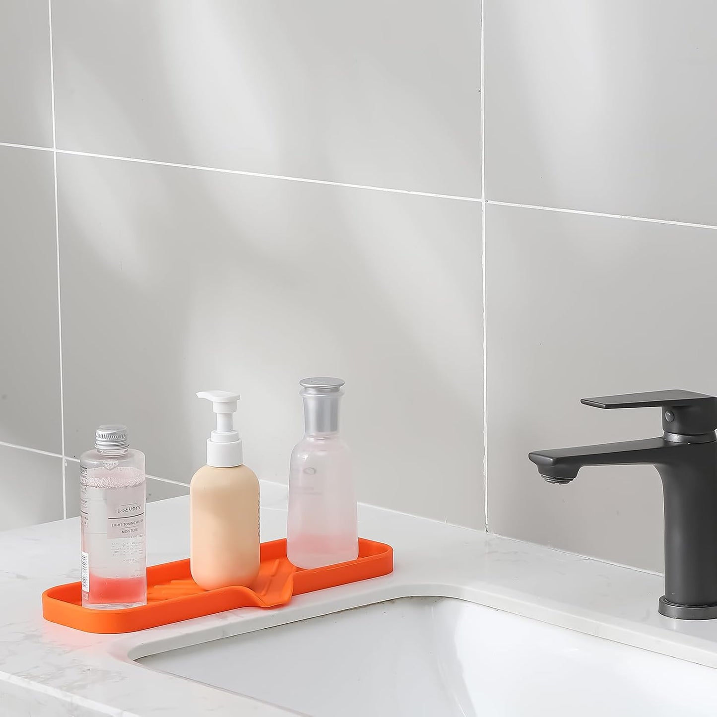 MicoYang Silicone Bathroom Soap Dishes with Drain Spout-Bathroom and Kitchen Sink Organizer,Sponge Holder,Dish Soap Tray,Perfect for Dispenser,Scrubber,Bottle,Cup on Sink or Counter-Coffee 4.9"×3.2"