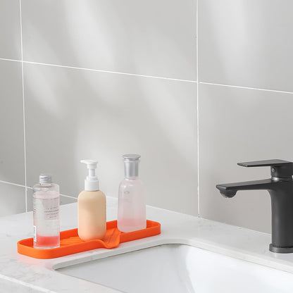 MicoYang Silicone Bathroom Soap Dishes with Drain Spout-Bathroom and Kitchen Sink Organizer,Sponge Holder,Dish Soap Tray,Perfect for Dispenser,Scrubber,Bottle,Cup on Sink or Counter-Coffee 4.9"×3.2"