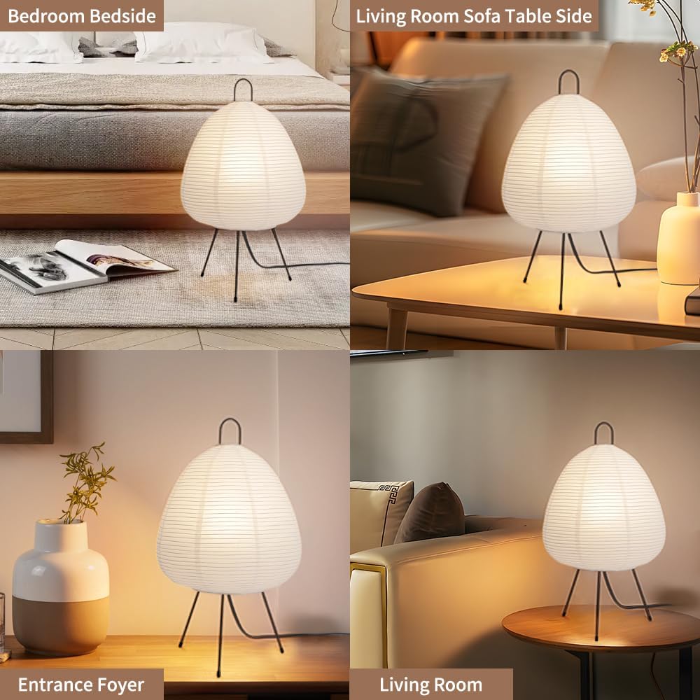 Paper Lamp, Japanese Style Akari Noguchi Table Lamp, Handmade Rice Paper Lantern Lamp for Living Room, Bedroom, Office, Corner