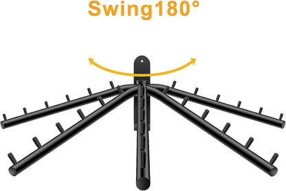 Bosszi 2-Pack Wall Mounted Folding Clothes Hanger Rack, Stainless Steel Clothes Hooks with Swing Arm Holder Space Saving Clothing Hanging System Closet Storage Organizer Heavy Duty Drying Rack (Black)