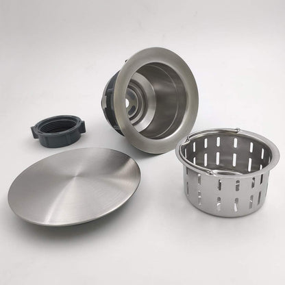 GZILA 3.5" Kitchen Sink Drain Strainer Assembly Kit with Stopper Cover, Removable Deep Waste Basket Replacement, SUS304 Stainless Steel Brushed Nickel, Add Decor Flat Lid