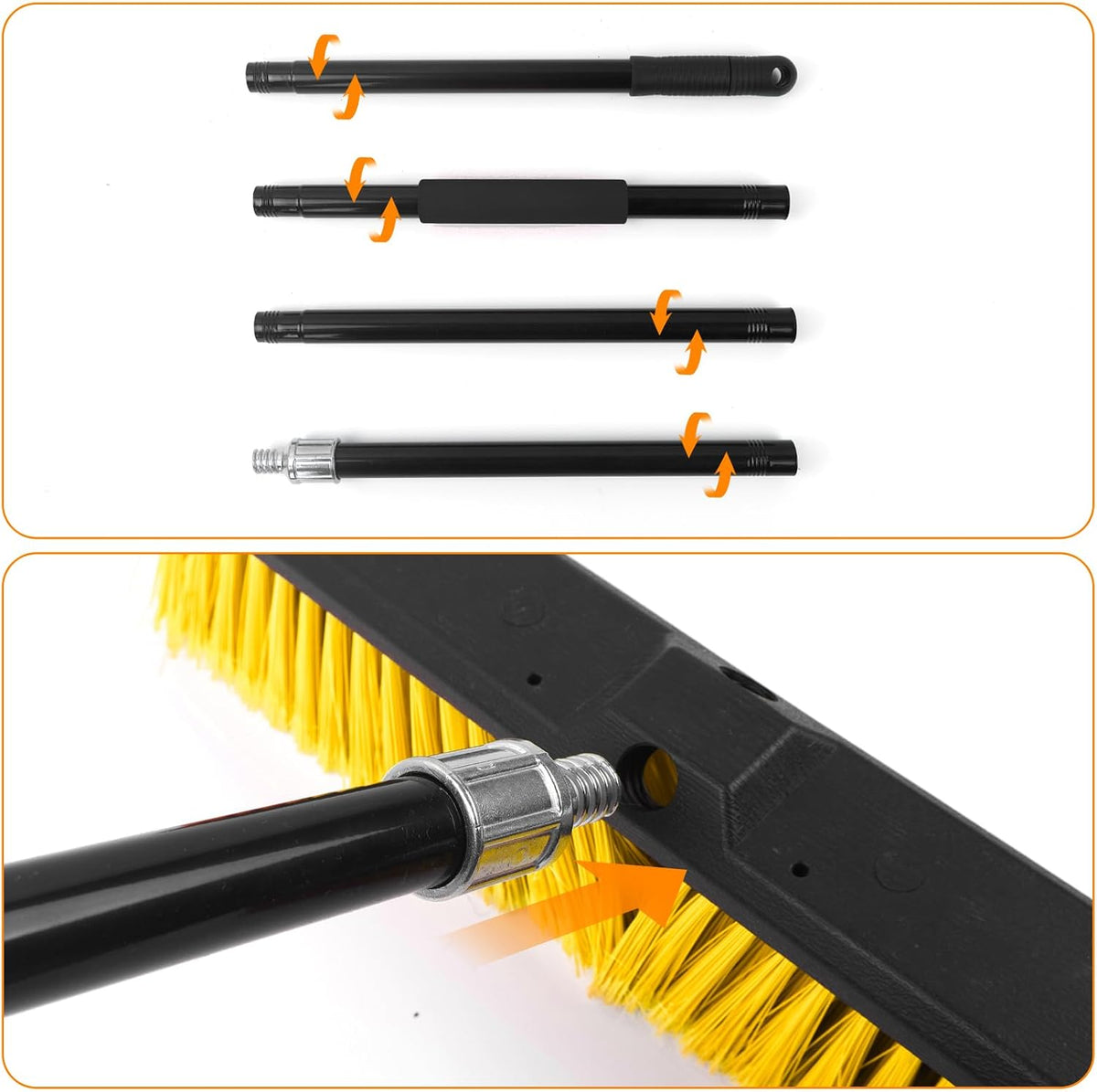 18" Push Broom Outdoor, Heavy Duty Broom with 62" Long Handle, Stiff Bristle Garage Broom for Patio Deck Driveway Concrete Floor Shop Warehouse Cleaning