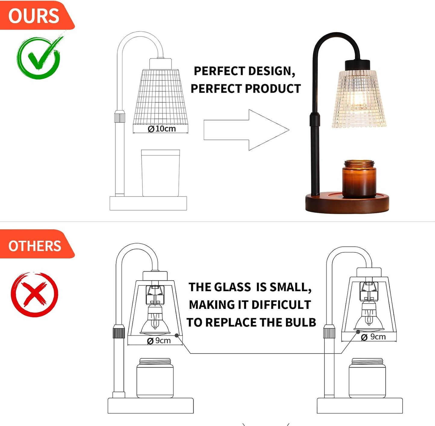 MEIXISUE Candle Warmer Lamp with Timer and Dimmer,Electric Gold Light Gifts for Women Melt Wax Warmer Lamp with 2 Bulbs for Candle Jars House Warming New Home Decor Bedroom