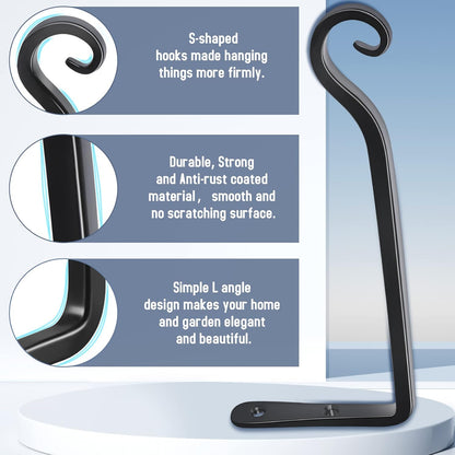 FEED GARDEN Heavy Duty Plant Hangers Outdoor Indoor, 8 Inch 2 Pack Metal Hanging Bracket Holds Up to 44 lbs, Wall Brackets for Hanging Baskets, Bird Feeders,Wind Chime& Lanterns, Black