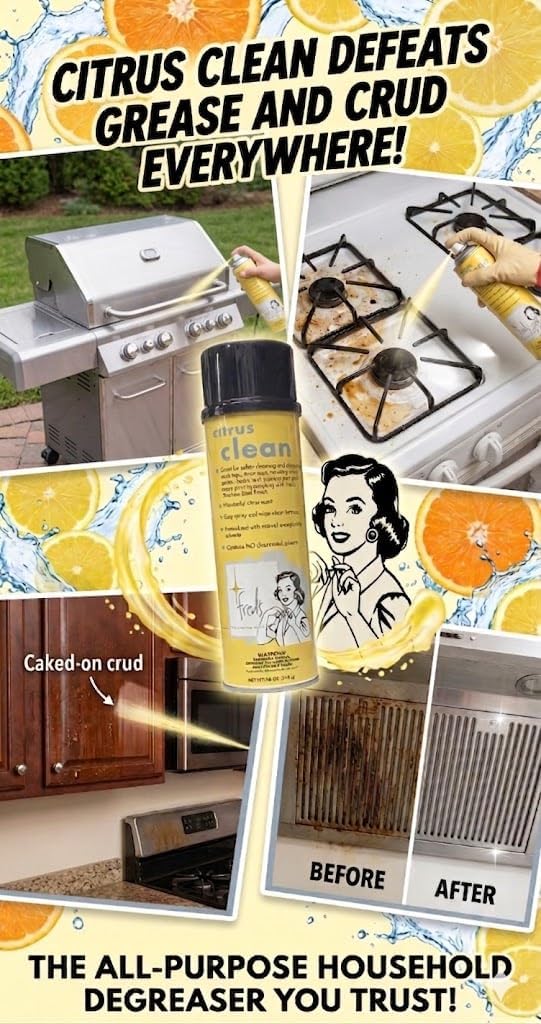 Fred's Citrus Clean Natural Orange Degreaser Spray - Heavy Duty Kitchen Cleaner for Stoves, Grills, Stainless Steel & Multi-Surface - Foaming Formula, Fresh Citrus Scent, 18 oz