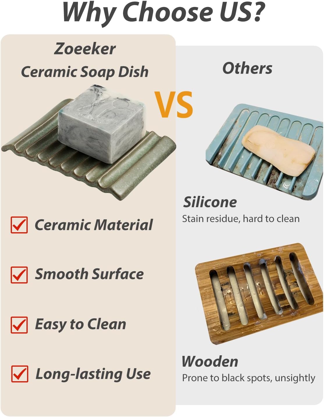 Self Draining Soap Dish, Ceramic Drain Soap Holder Waterfall Design Soap Saver for Shower, Bathroom, Sink, Kitchen and Countertop, Keeps Dry, Green