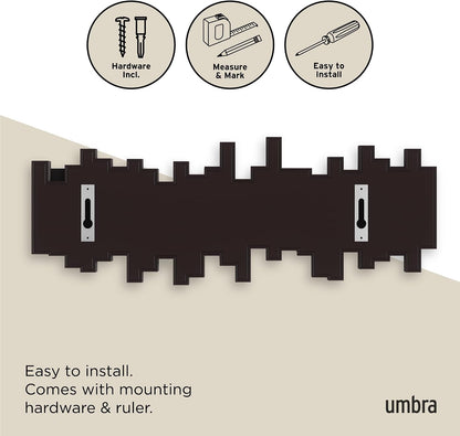 Umbra Sticks Wall-Mounted Coat Rack Rail Hook with 5 Retractable Pegs – Modern, Space-Saving Storage Organizer, Black