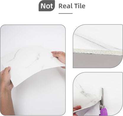 Vieshful 20pcs Peel and Stick Backsplash Tile，12"x12" Self Adhesive Marble Tile for Wall, PVC Waterproof Shower Wall Panels, Back Splash Stick on Tiles for Kitchen Bathroom Living Room (Not Real Tile)