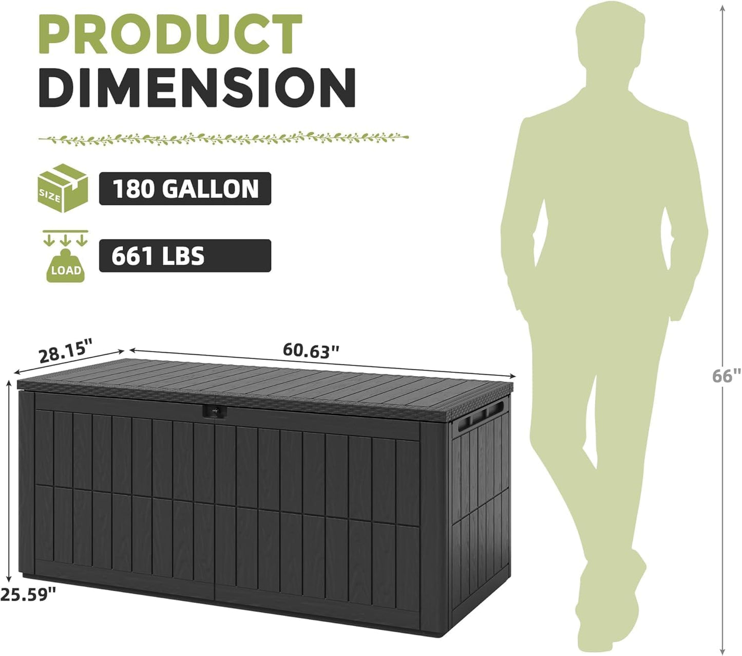 UDPATIO 120 Gallon Deck Box Outdoor Storage Box Lockable Waterproof Resin Indoor Outdoor Storage Container for Patio Cushions, Tools, Package Delivery Boxes for outside