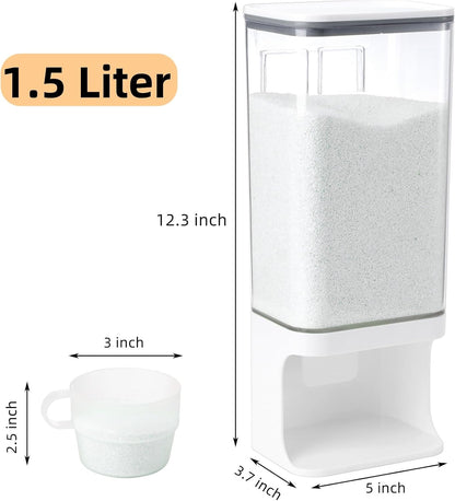 AVLA Rice Dispenser, Wall-Mounted Laundry Detergent Container, Cereal Dry Food Storage Bucket with Measuring Cup, Kitchen Grain Organizer with Lid, BPA-Free, for Beans, Laundry Scent Bead, Pet Food