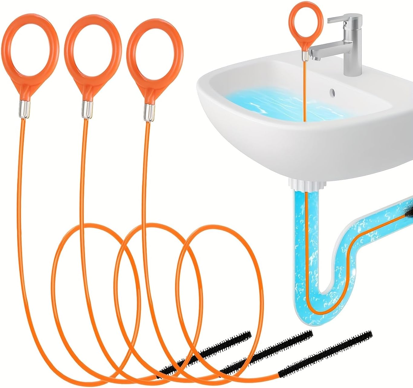 3pcs Extra Long 32.09 Inch Stainless Steel Drain Clog Remover Hook with Nylon Coating - Hair Removal Tool for Bathroom Sinks, Bathtubs, Shower Drains, Floor & Kitchen Drains
