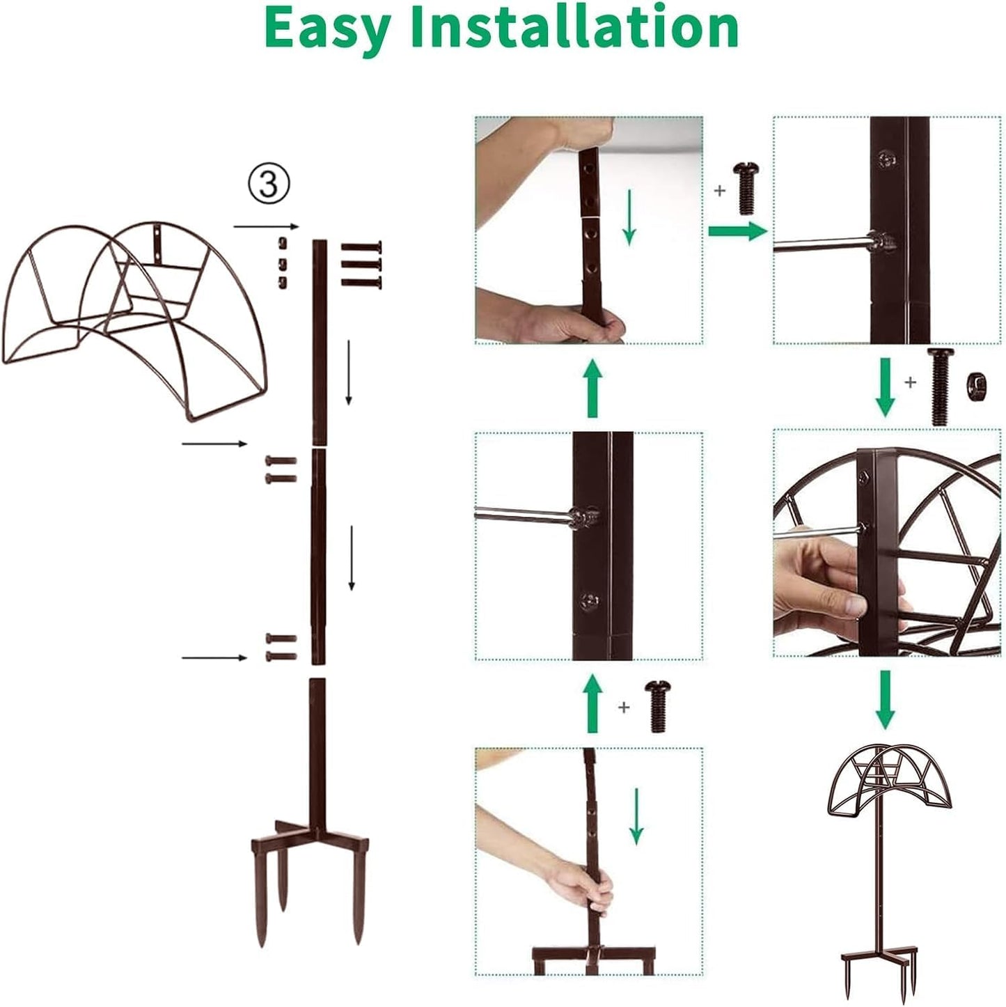 TomCare Garden Hose Holder 4 Spikes Garden Hose Reel Hose Stand Upgraded Water Hose Storage with Tool Hooks Garden Hose Hanger Organizer Holds 160ft Hoses for Outside Yard Lawn, Black