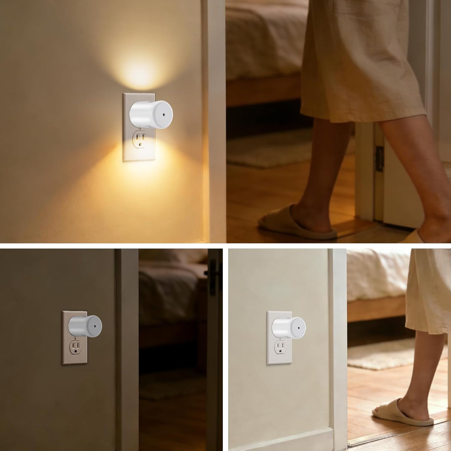 GEPLAD 4-Pack Motion Sensor Night Light, Plug into Wall Dusk to Dawn LED Nightlight, Auto On/Off, 3000K Soft White 100 Lumens, Rotatable Plug-in Design for Hallway, Staircase, Bathroom, Corridor