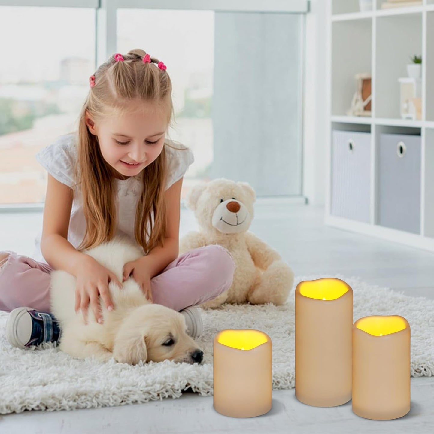 Flameless Candles 4" 5" 6" Set of 3 Ivory Outdoor Indoor Pillars 3" Diameter Battery Operated Flickering Candles Include 10-Key Remote Timer Function 400+ Hours Requires 2 AA Batteries（3 Pack)