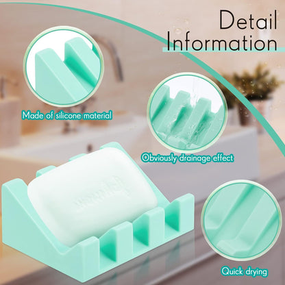 Cunhill 2 Pieces Silicone Soap Dish Self Draining Soap Dish Shower Waterfall Bar Soap Holder Tray with Drain Soap Saver for Kitchen Bathroom Accessories (Black)