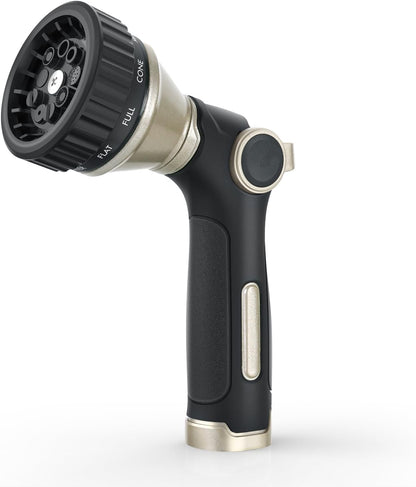 RESTMO Water Hose Nozzle Heavy Duty, Adjustable Hose Sprayer Thumb Control | Premium Zinc Alloy, 8 Adjustable Spray Patterns, Flow Control, TPR Rubberized, Ideal for Plants & Lawns, Cars & Pets, Black