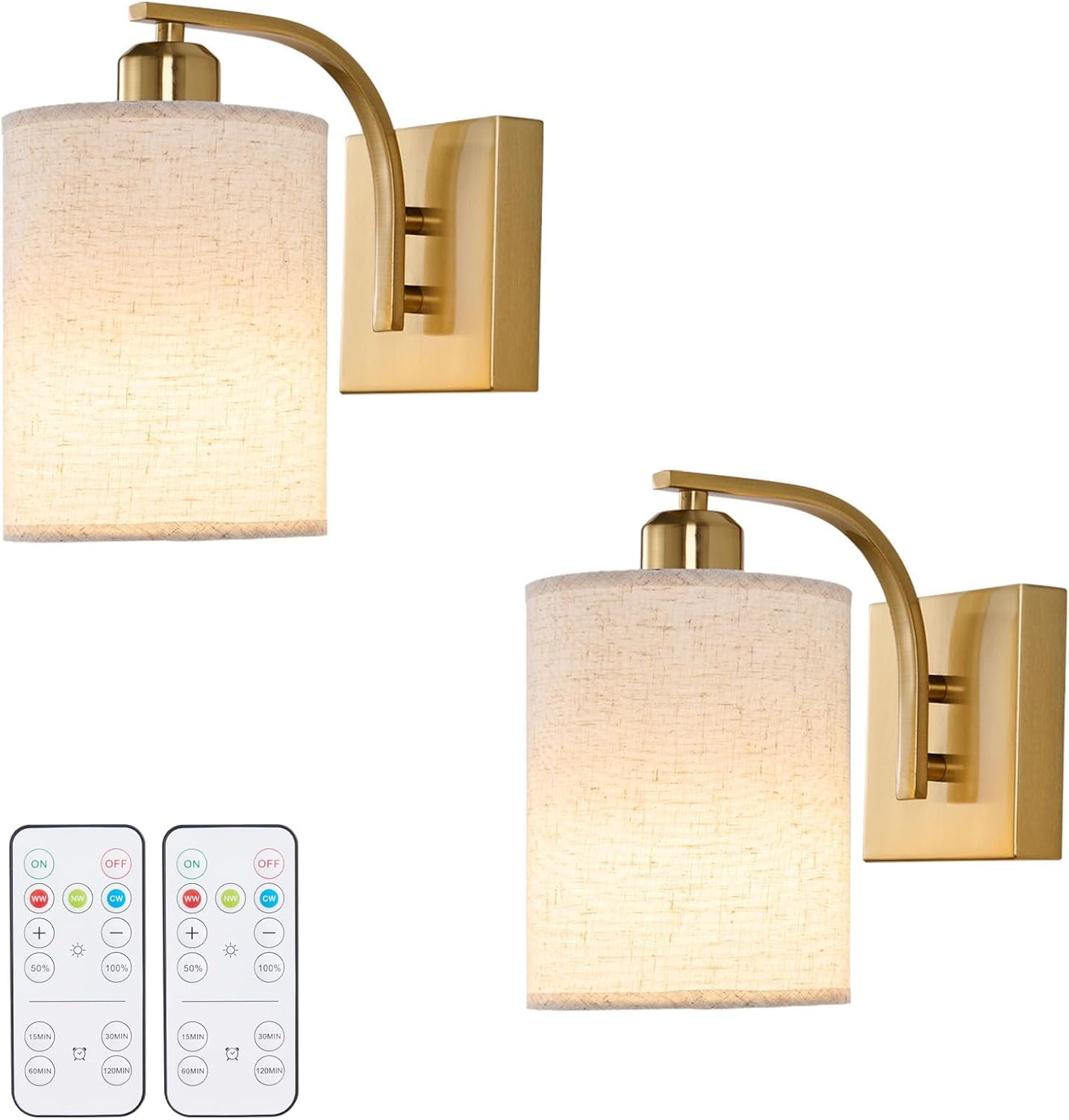 Powfloven Black Rechargeable Wall Sconces Set of 2 with Remote, Wireless Dimmable Battery Operated LED Wall Lights, Cordless Wall Lighting Lamp Fixture for Bedroom Living Room