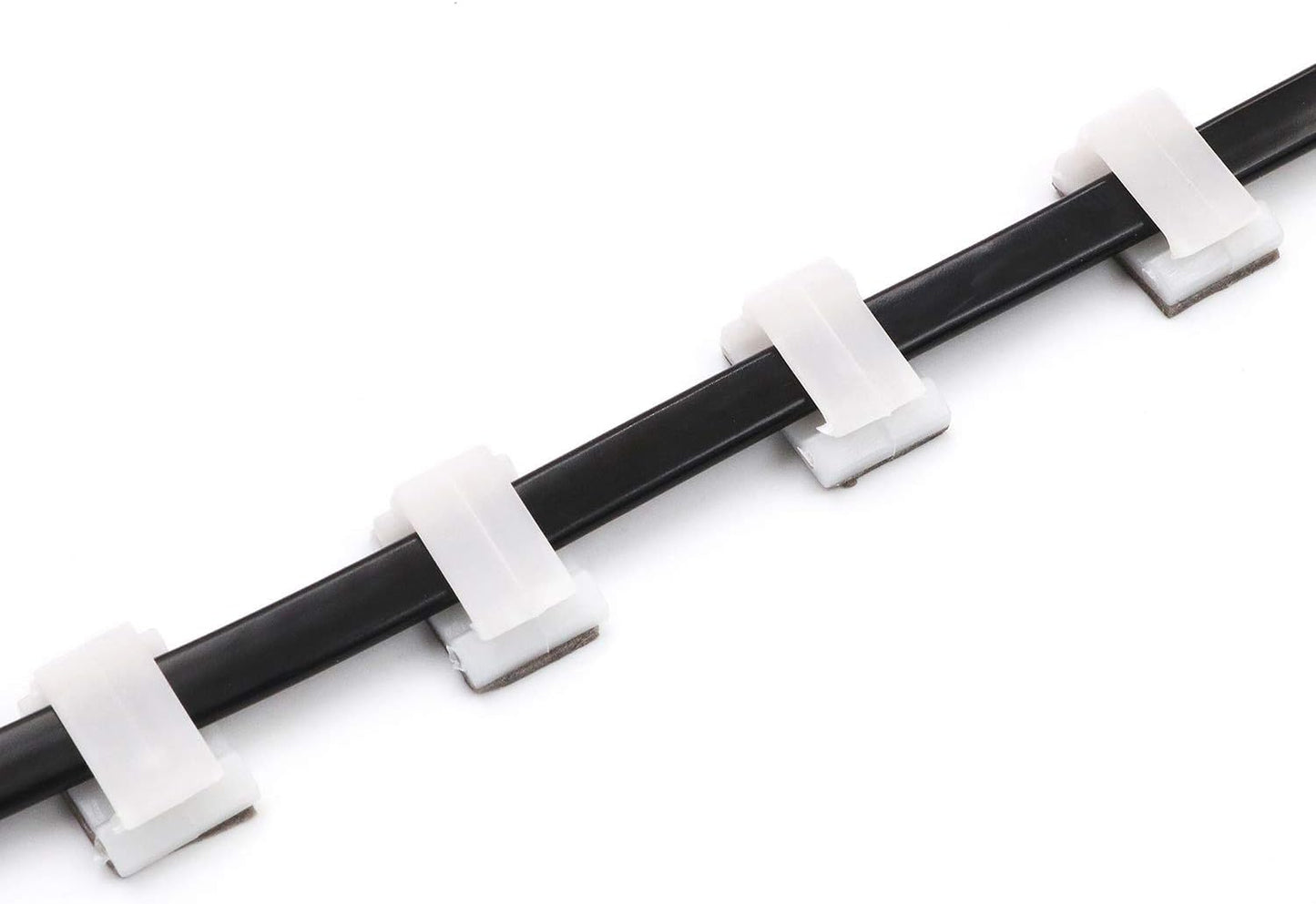 Cable Clips 3M Adhesive, Multipurpose Wire Clamps for Cable Management and Cable Runs - 50 Pack Black Bundled with 10 Reusable Cable Ties
