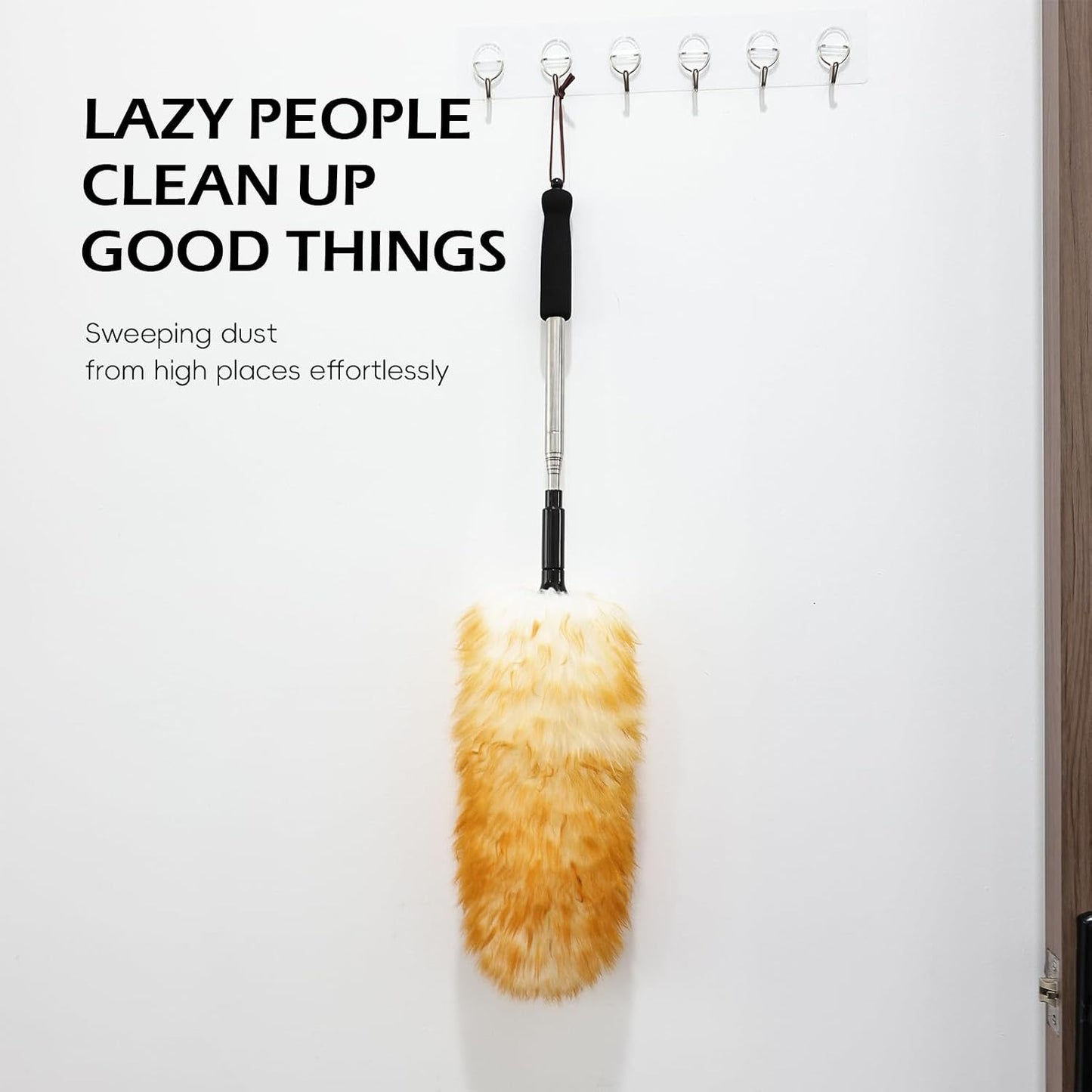 Extendable Lambswool Duster 29-110 Inch,Anti-Static Flexible Head, Stainless Steel Pole for Cleaning High Ceiling,Fan,Furniture,Roof Dusting