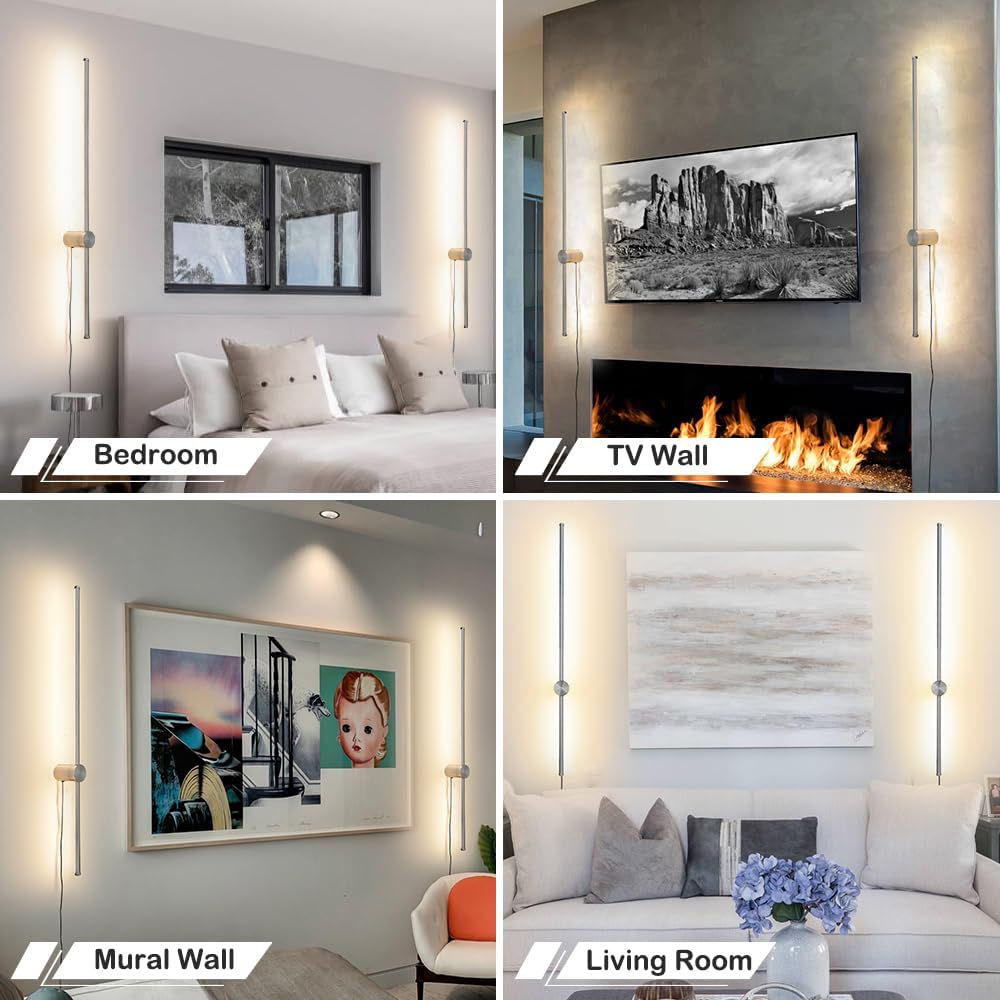 Battery Operated Wall Sconce Set of 2, Black USB Rechargeable Sconces Wall Deco Set of Two, Dimmable Cordless Wall Sconce with Remote Control, LED Wireless Wall Lighting,31.6 in
