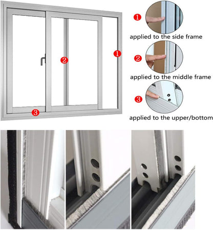 Self-Adhesive Pile Weather Stripping Seal for Sliding Windows and Door Frames, 16.5ft x 11/32 inch, Grey