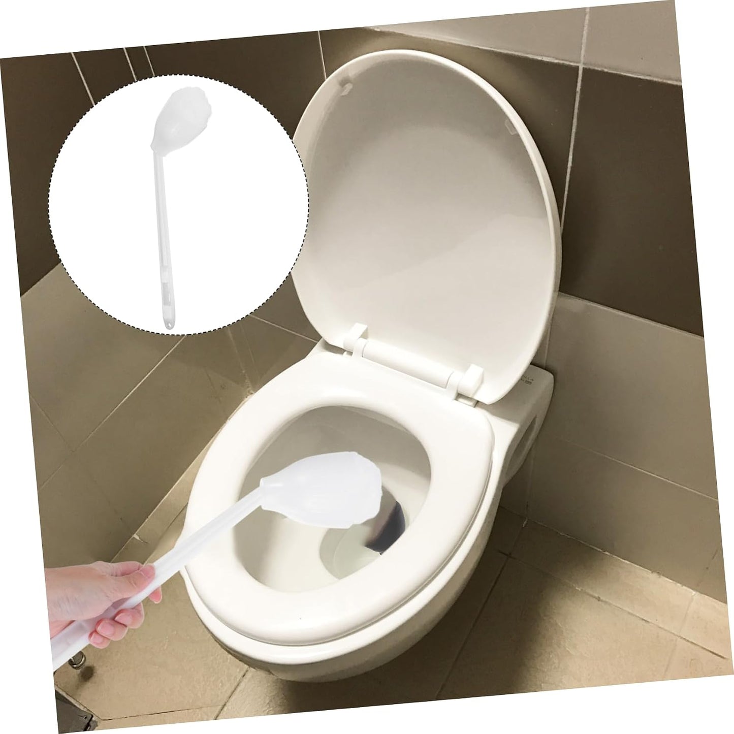 OUNONA Elastic Toilet Bowl Mop Brush Long Handle Soft Swab Under Rim Cleaning Bathroom Scrubber
