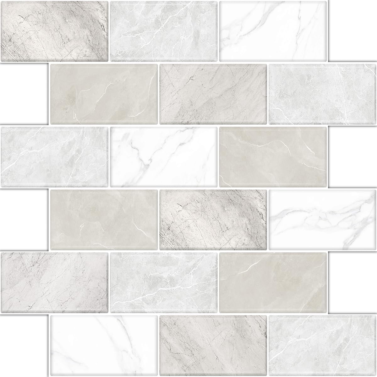10 Sheets Peel and Stick Backsplash for Kitchen 12"X12" Renter Friendly Backsplash Back Splash Adhesive Subway Wall for Bathroom Tile Sticker Off-White Marble （Not 3D Tile