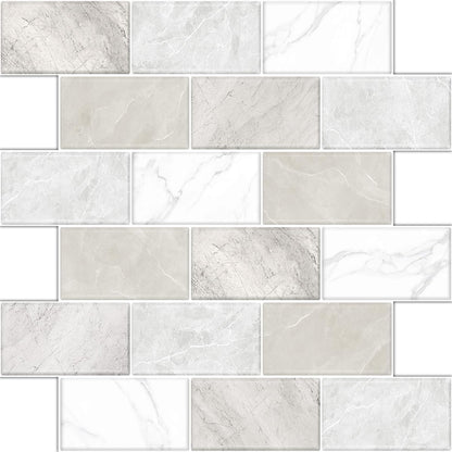 10 Sheets Peel and Stick Backsplash for Kitchen 12"X12" Renter Friendly Backsplash Back Splash Adhesive Subway Wall for Bathroom Tile Sticker Off-White Marble （Not 3D Tile