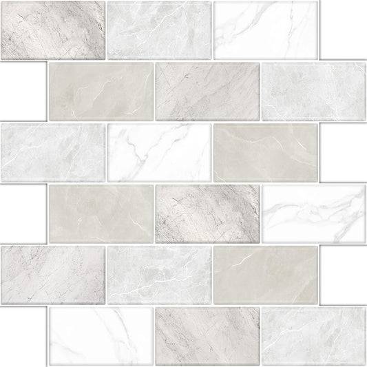 10 Sheets Peel and Stick Backsplash for Kitchen 12"X12" Renter Friendly Backsplash Back Splash Adhesive Subway Wall for Bathroom Tile Sticker Off-White Marble （Not 3D Tile