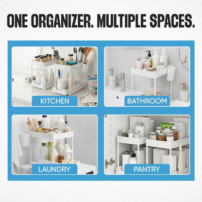 Undersink Organizer, 2-Tier Under Sink Storage Rack with Sliding Drawers for Kitchen Bathroom Cabinets, Pull Out Organizer for Pantry, Laundry Room & Closet Organization - 1 Pack, Black