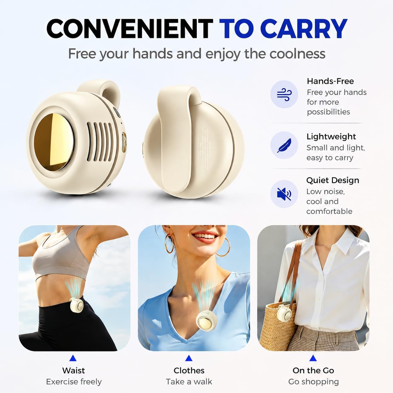 Clip On Fan, Portable Silent Mini Bladeless Personal Fan, 3-Speed 360° Rotatable Small Clip Fan for Shirt Waist, Hands-Free Wearable Fan for Outdoor Travel Office