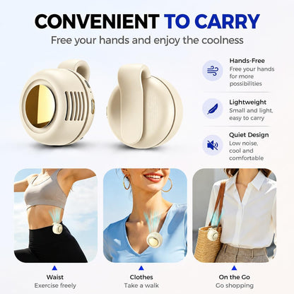 Clip On Fan, Portable Silent Mini Bladeless Personal Fan, 3-Speed 360° Rotatable Small Clip Fan for Shirt Waist, Hands-Free Wearable Fan for Outdoor Travel Office
