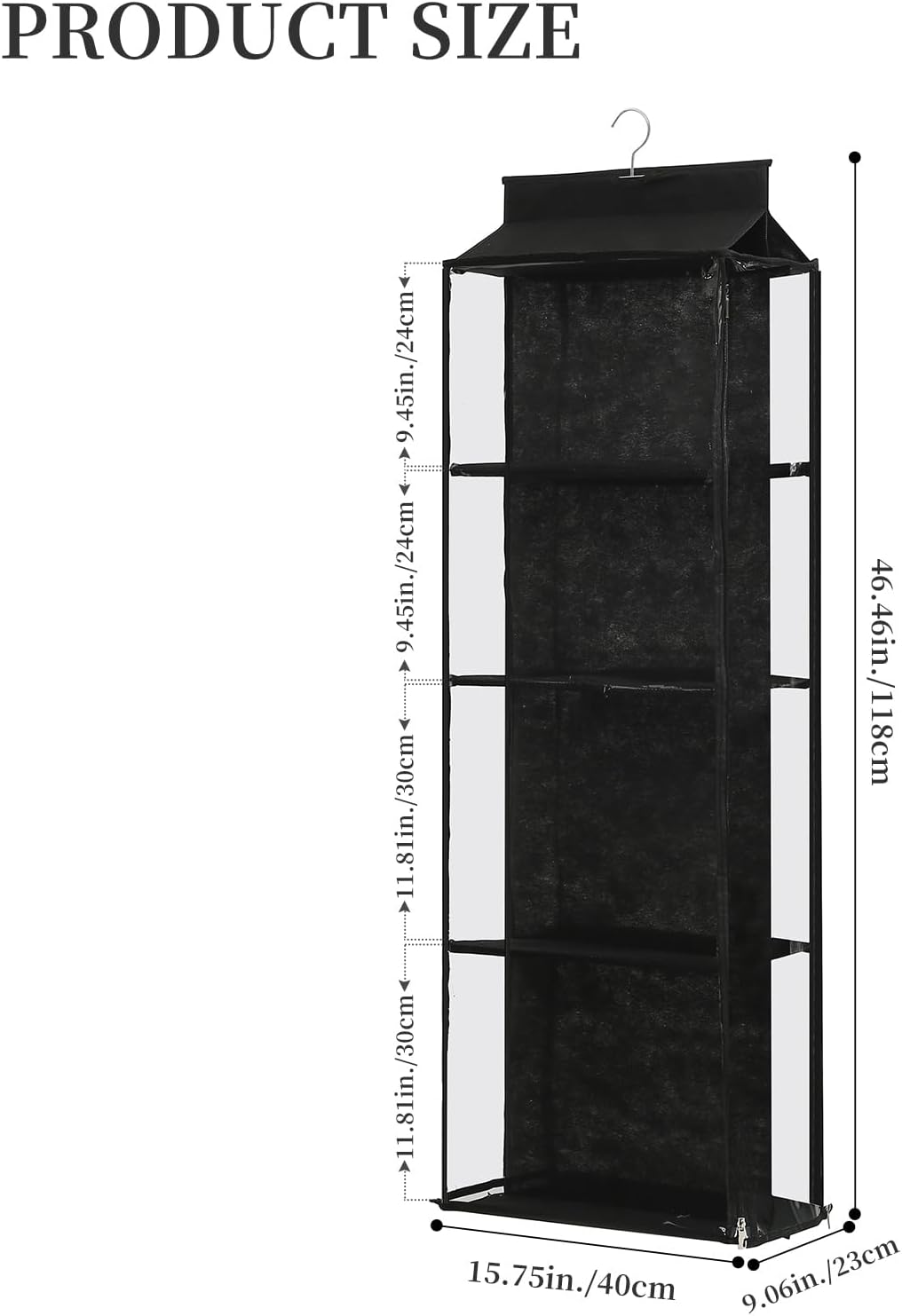 8 Grids in 1 Pack Hanging Purse Handbag Organizer with Double Zippers, Visible Purse Organizer for Closet, Fully Enclosed Purse Storage Holder-Black