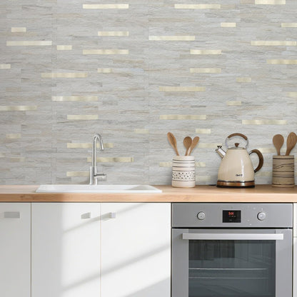 AULIGET 20 Sheets Peel and Stick Backsplash, Black & Grey Wood Look PVC Mixed Metal Stick on Backsplash Tiles for Kitchen