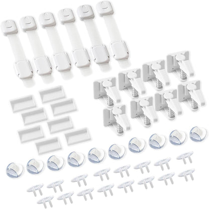 Inaya Complete Baby Proofing Kit - Child Safety Hidden Locks for Cabinets & Drawers, Adjustable Safety Latches, Corner Guards and Outlet Covers - Baby Proof Pack to Keep Your Child Safe at Home