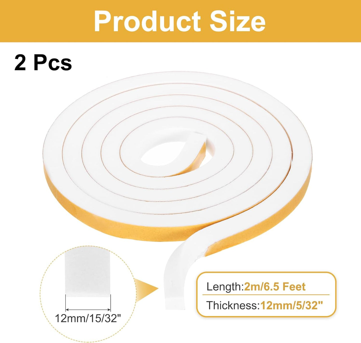 MECCANIXITY Weather Door Seal Strip Tape, Door Insulation Stripping Single Side Strong Self Adhesive Foam Tape Gap Filler for Door, Window, 1/4 Inch x 1/16 Inch x 32 Feet White 2 Pack