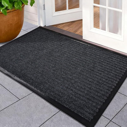 Door Mat Non-Slip Washable Entryway Rug, Heavy Duty Striped Shoe Scraper for Indoor Outdoor Entrance Garage Patio (Black)