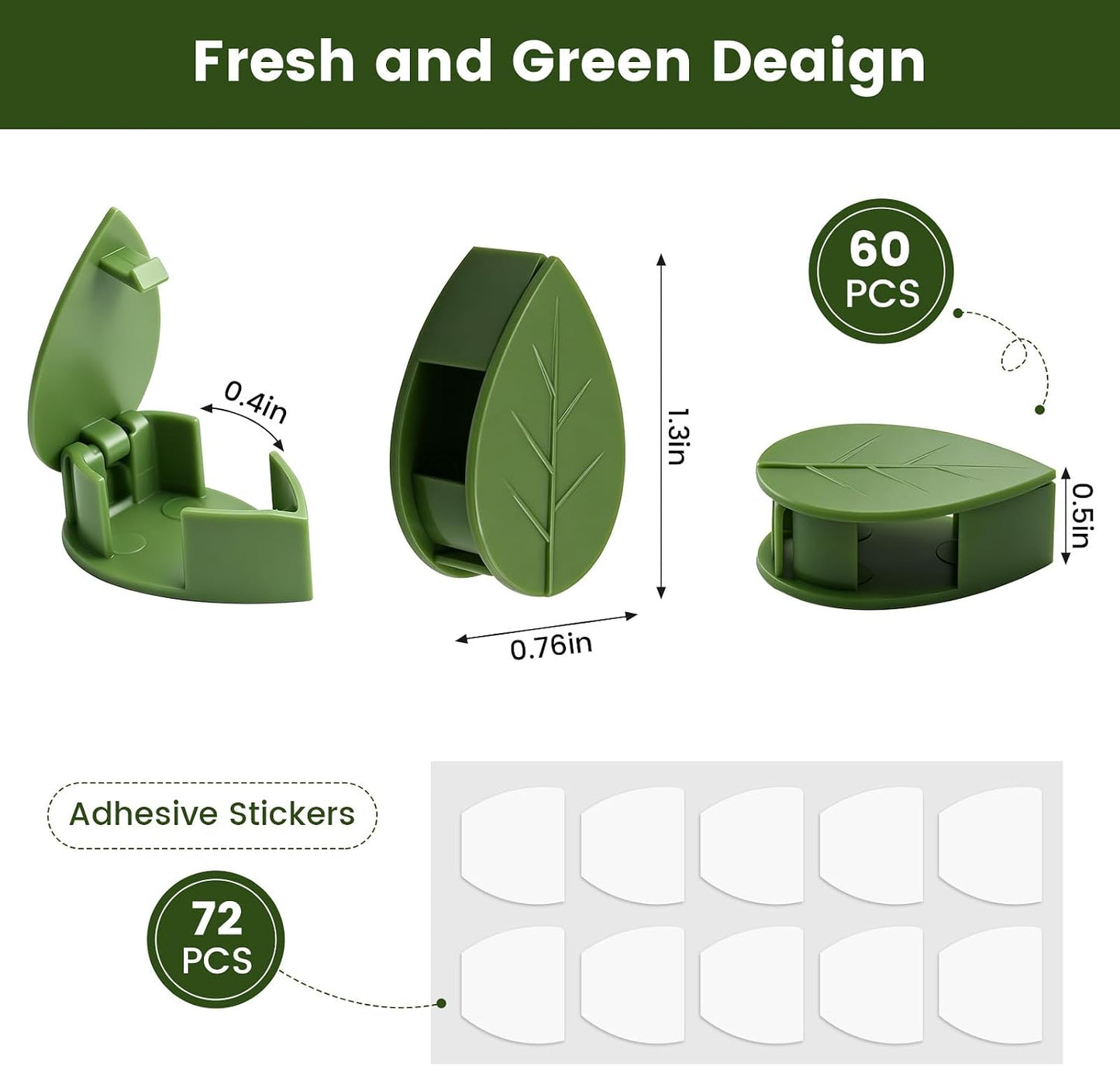 60 Pieces Plant Wall Clips with 72 Pieces Self Adhesive Stickers, Leaf Shaped Invisible Vine Clips for Climbing Plants Indoor Outdoor Decoration Cable Management