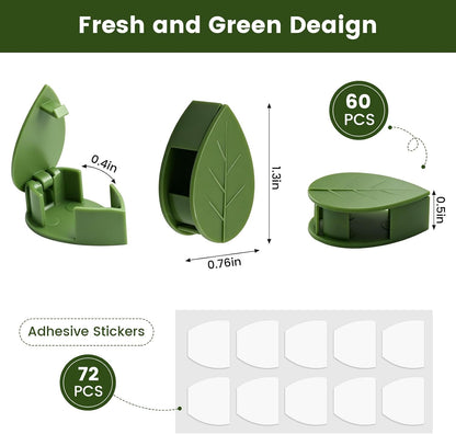 60 Pieces Plant Wall Clips with 72 Pieces Self Adhesive Stickers, Leaf Shaped Invisible Vine Clips for Climbing Plants Indoor Outdoor Decoration Cable Management