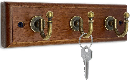 6.7" Wooden Key Holder for Wall, Decorative Key Rack with 3 Hooks (1 Pack Brown)