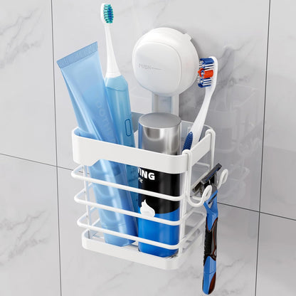 TAILI Upgraded Bathroom Mirror Suction Cup Toothbrush Holder with Razor Hook, Visible Safety Indicator, Large Capacity Inverted Trapezoid Design, Removable Shower Caddy for Toothbrush, Toothpaste, etc